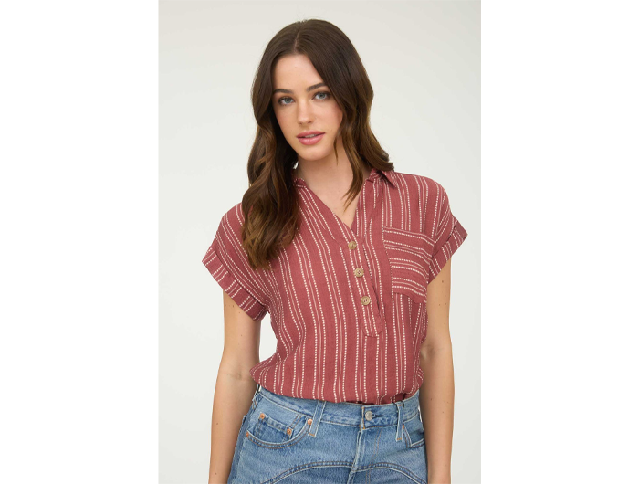 Blu Pepper Women's Short Sleeve Collared V-Neck Top