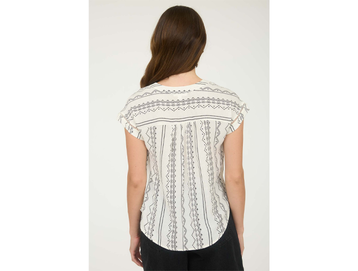 Blu Pepper Women's Geo Pattern Button Down Split Neck Top