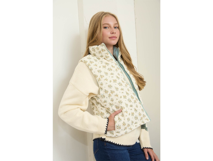Blu Pepper Women's Floral Print Puffer Vest