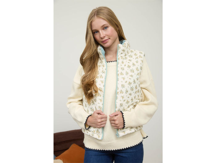 Blu Pepper Women's Floral Print Puffer Vest