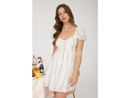 Blu Pepper Women's Floral Stripe Puff Sleeve Tiered Mini Dress