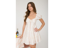 Blu Pepper Women's Floral Stripe Puff Sleeve Tiered Mini Dress