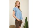 Blu Pepper Women's Ruched Shoulder Short Sleeve Top