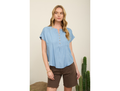 Blu Pepper Women's Ruched Shoulder Short Sleeve Top