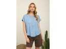 Blu Pepper Women's Ruched Shoulder Short Sleeve Top