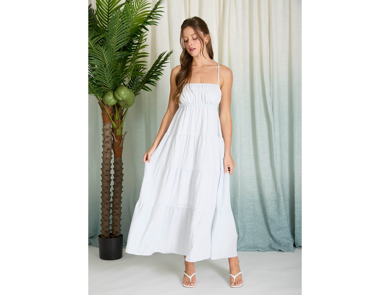 Blu Pepper Women's Shirred Bust Tiered Maxi Dress