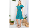 LA Soul Women's Flutter Sleeve Faux Wrap Midi Dress