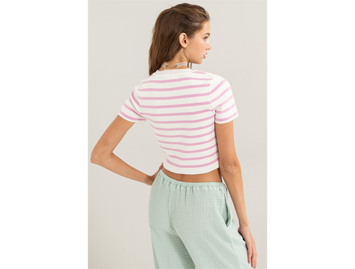 Double Zero Women's Striped Short Sleeve Crop Top