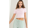 Double Zero Women's Striped Short Sleeve Crop Top