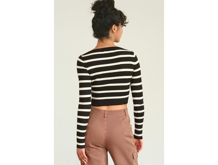 Double Zero Women's Striped Boat Neck Crop Top