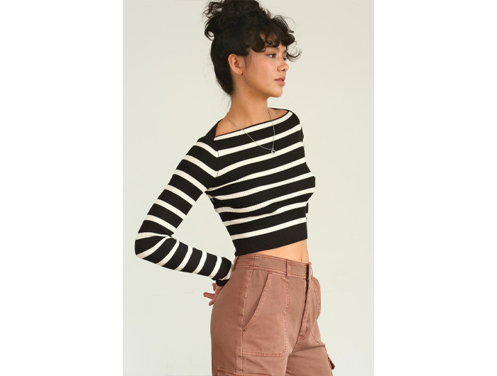 Double Zero Women's Striped Boat Neck Crop Top