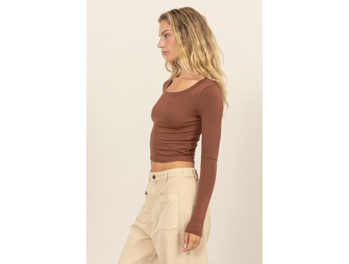 Double Zero Women's Scoop Neck Long Sleeve Crop Top