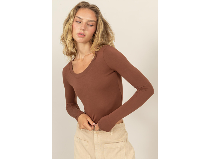 Double Zero Women's Scoop Neck Long Sleeve Crop Top