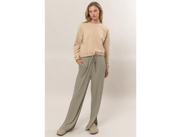 Double Zero Women's Rib Knit Slit Leg Lounge Pants