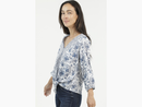 Nostalgia Women's V-Neck Tie Hem Peasant Top