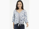 Nostalgia Women's V-Neck Tie Hem Peasant Top