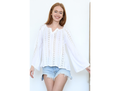 Angie Women's Embroidered Lace Inset Bell Sleeve Top