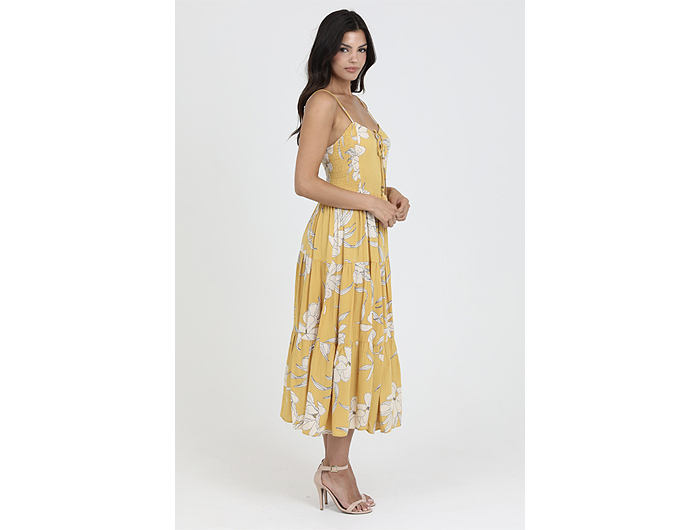 Angie Women's Sweetheart Tie Neck Tiered Midi Dress