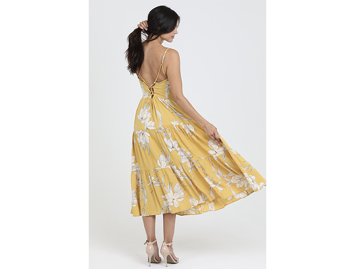 Angie Women's Sweetheart Tie Neck Tiered Midi Dress