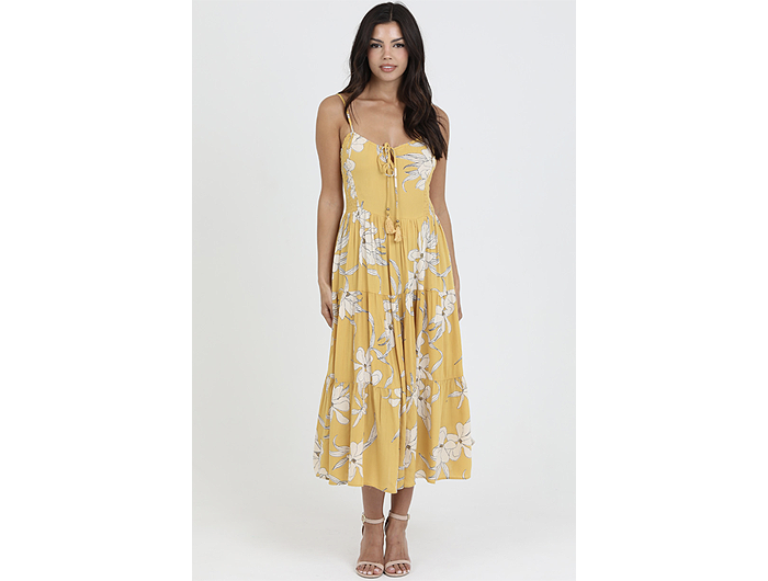 Angie Women's Sweetheart Tie Neck Tiered Midi Dress