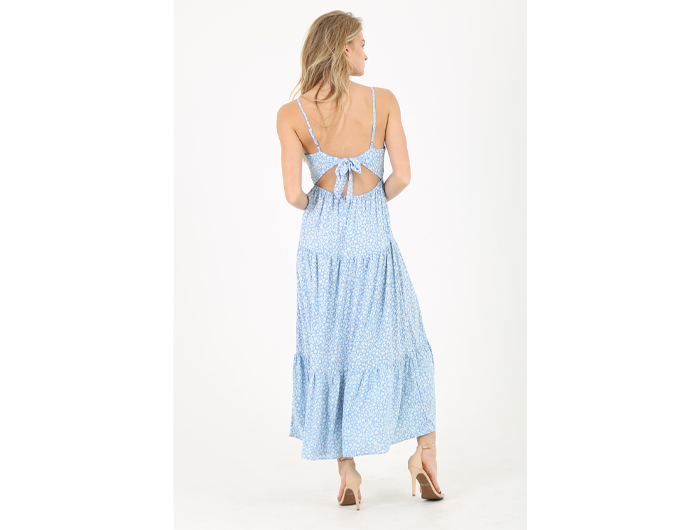 Angie Women's Open Back Tiered Maxi Dress S / Teal Bayou