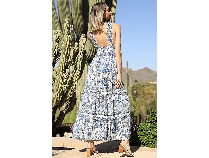 Angie Women's Smock Bust Ruched Strap Maxi Dress