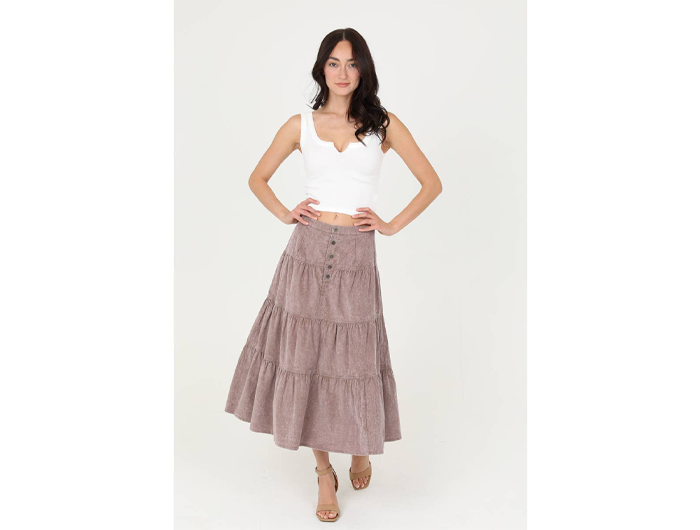 Angie Women's Corduroy Tiered Midi Skirt