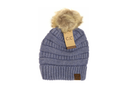 C.C Women's Mixed Yarn Fur Pom Beanie