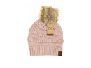 C.C Women's Mixed Yarn Fur Pom Beanie