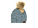 C.C Women's Mixed Yarn Fur Pom Beanie