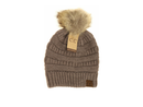 C.C Women's Mixed Yarn Fur Pom Beanie