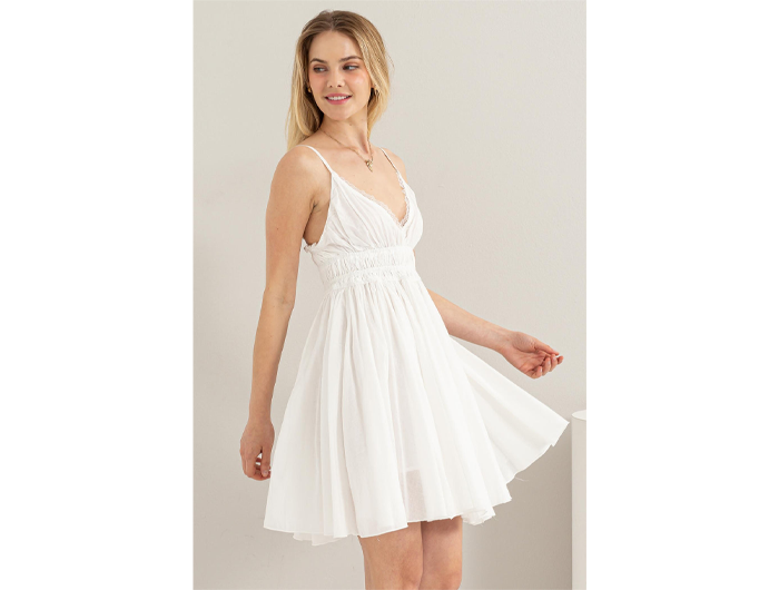 Hyfve Women's V-Neck Shirred Waist Mini Dress