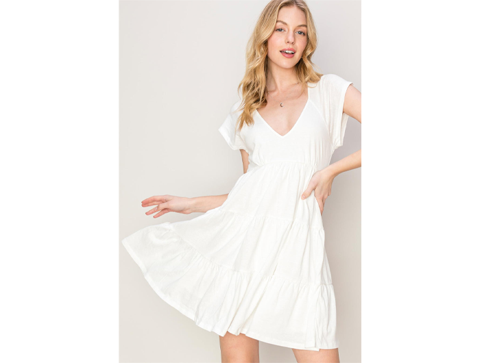 Hyfve Women's Raglan Sleeve Tiered Mini Dress Hyfve Women's Raglan Sleeve Tiered Mini Dress