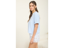 Blu Pepper Women's Split Neck Cuff Sleeve Tee