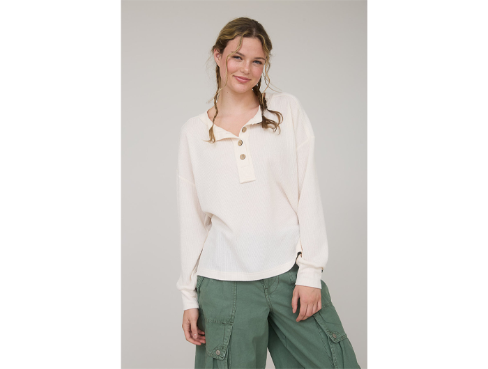 Blu Pepper Women's Long Sleeve Rib Knit Henley Top