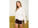 Blu Pepper Women's Collared Split Neck Exposed Seam Top
