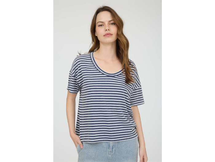 Blu Pepper Women's Acid Washed Striped Tee