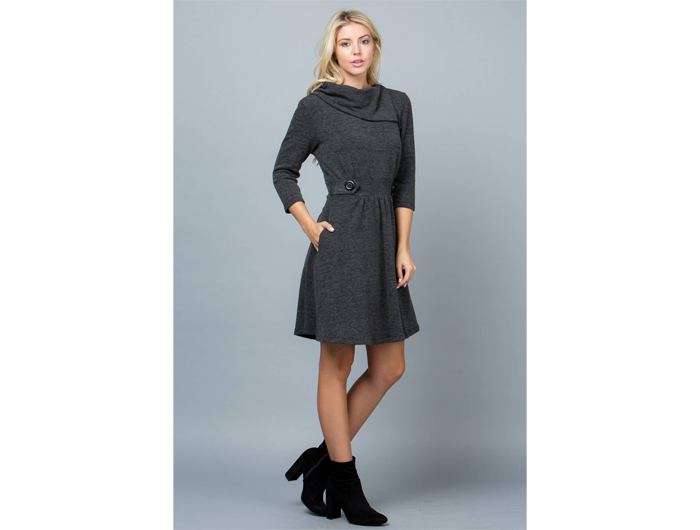 LA Soul Women's 3/4 Sleeve Cowl Neck Sweater Dress