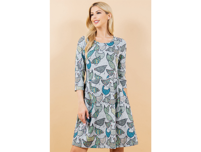 La Soul Women's 3/4 Sleeve Sweater Dress M / Colorful Chicken Print