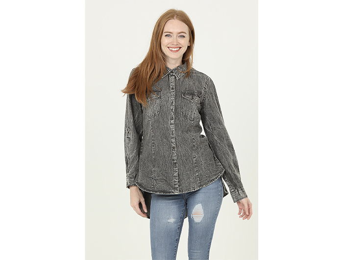 Nostalgia Women's Floral Embroidered Back Denim Shirt