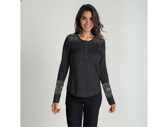 North River Women's Honey Lake Waffle Henley Long Sleeve Shirt