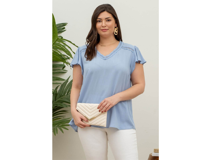 Blu Pepper Women's Scallop Lace Ruffle Sleeve Top - Plus Size