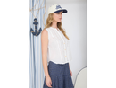 Blu Pepper Women's Lace Trim Button Front Eyelet Sleeveless Top