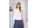 Blu Pepper Women's Lace Trim Button Front Eyelet Sleeveless Top