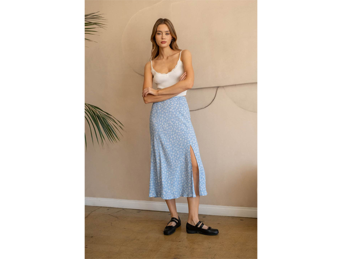 Blu Pepper Women's Side Slit Bias Cut Midi Skirt