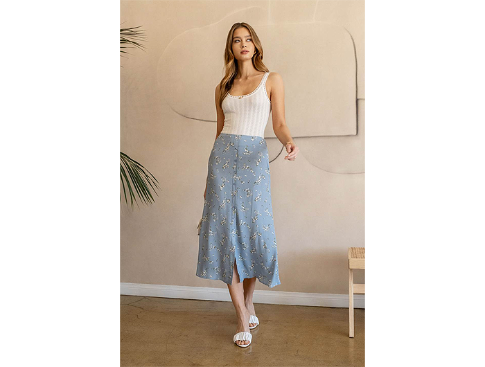 Blu Pepper Women's Floral Button Front Midi Skirt