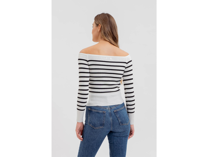 Blu Pepper Women's Off-the-Shoulder Striped Sweater