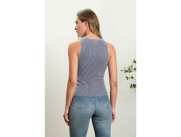 Blu Pepper Women's Round Neck Washed Rib Knit Tank