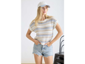 Blu Pepper Women's Multi Stripe Short Sleeve Sweater