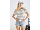 Blu Pepper Women's Multi Stripe Short Sleeve Sweater